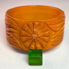 BB364 wide buttterscotch carved flower & leaf bakelite bangle